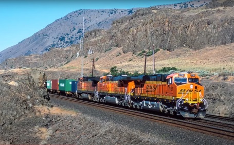 BNSF units lead a freight train