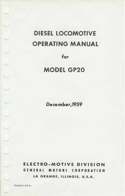 EMD GP20 OP Manual Cover Page