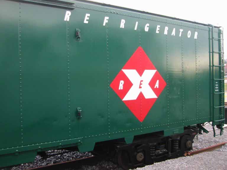 Newly restored Railway Express Agency express boxcar 7375, owned by