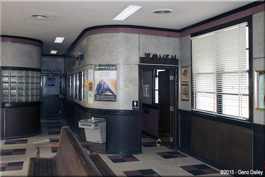 A view of the location of the station's rest rooms. The curved walls