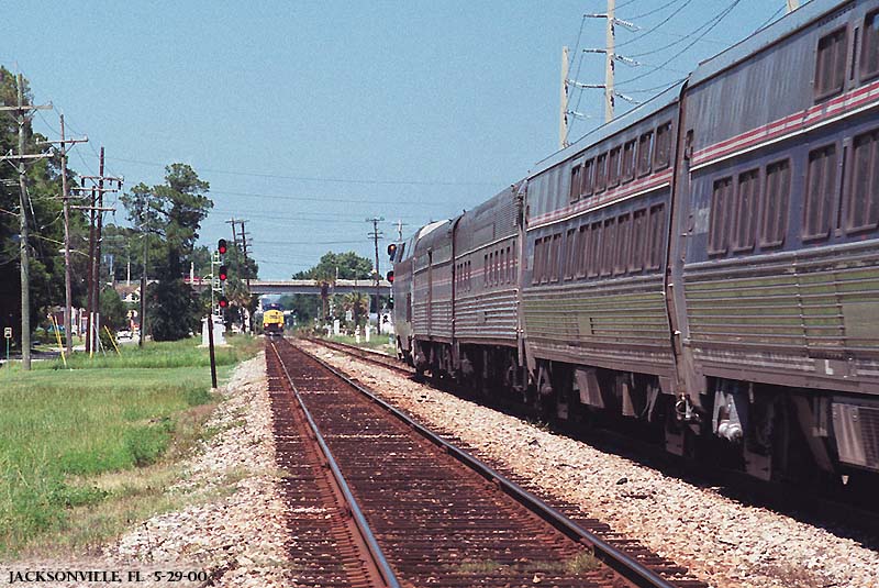 Amtrak 45 meets a southbound CSX on this double main in Jacksonville's westside.