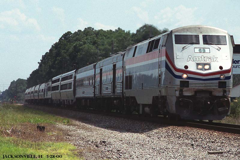 Southbound Amtrak 68 speeds by Jacksonville Naval Air Station, just to the left of this picture.