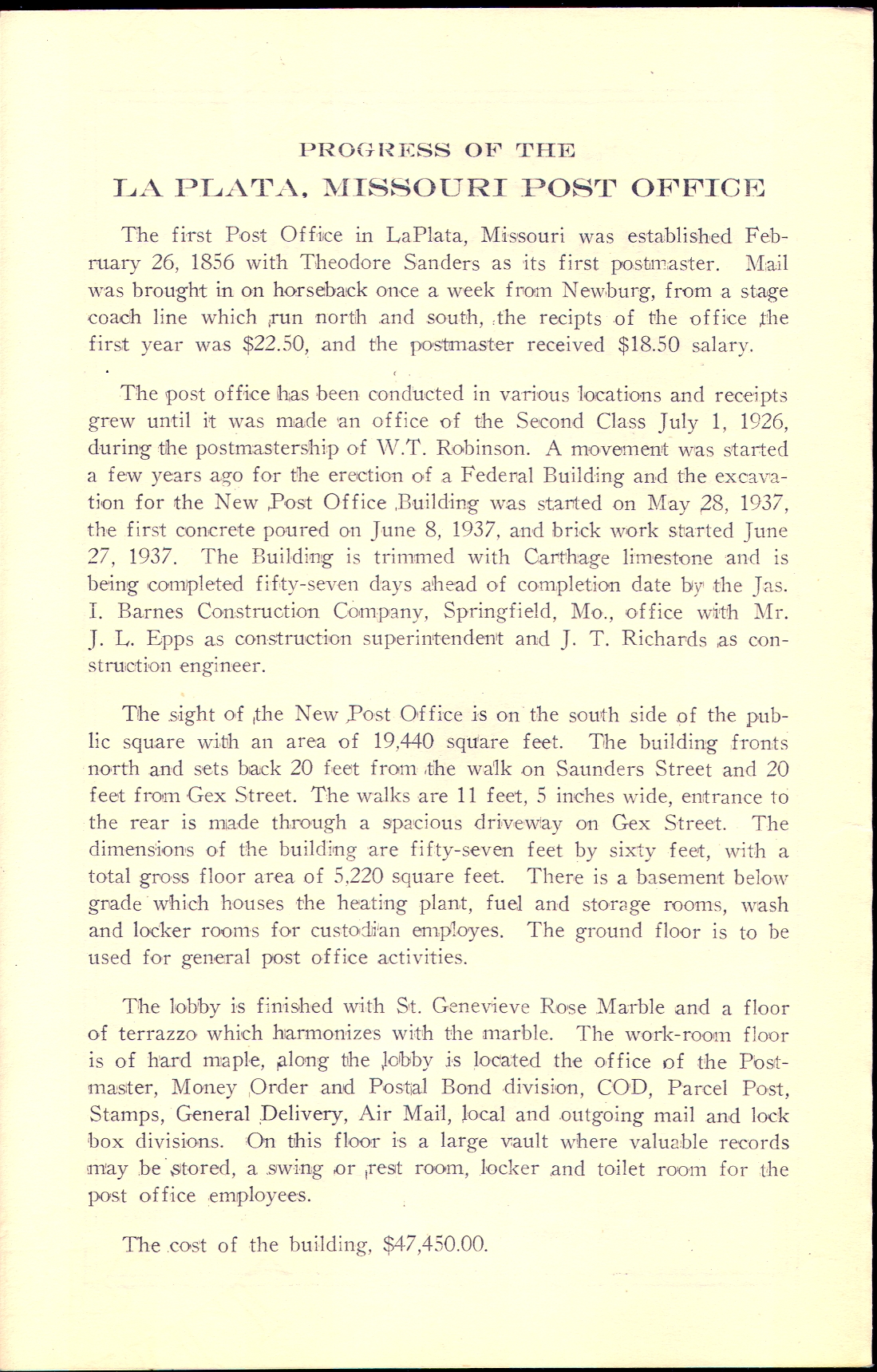 Ruth Larrick, Post Master of the La Plata Post Office.