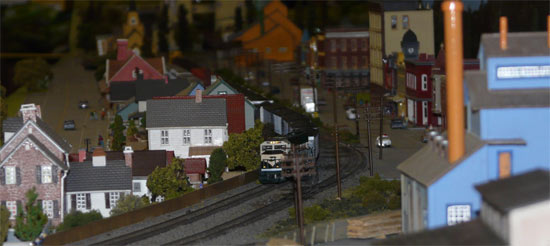 OMES Layout with train heading toward viewer