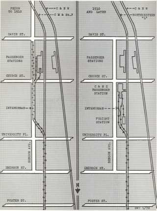 Pre- and Post-Elevation Map of Downtown Evanston