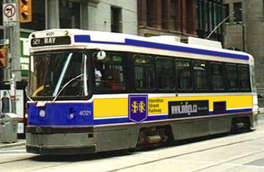 HSR 821 heading south on James at Main, on an April Fools Day charter. 