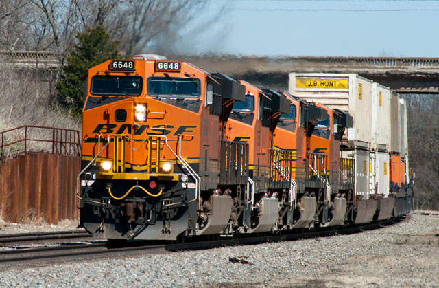 BNSF 6648 with stack train