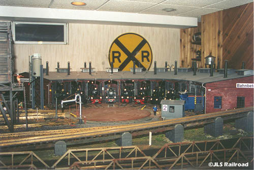 Completed JLS Railroad 10 Stall RoundHouse Filled with Steam Locomotives Awaiting their Next Assignment