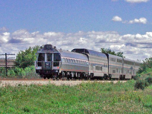 Amtrak "Empire Bulder" # 8 eases toward Chicago near trackwork and Sturtevant