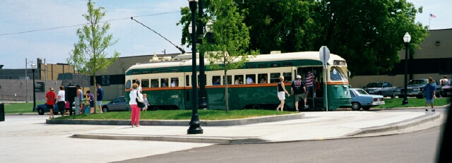 Kenosha Transit PCC 4606 at the transit center, July 4, 2000