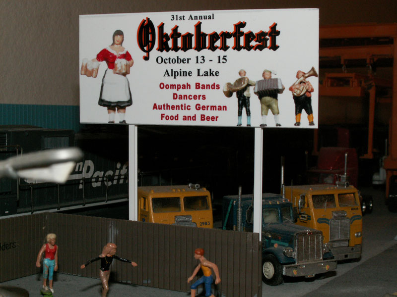 Billboard for Oktoberfest at Alpine Lake featuring Oompah bands and dancers 