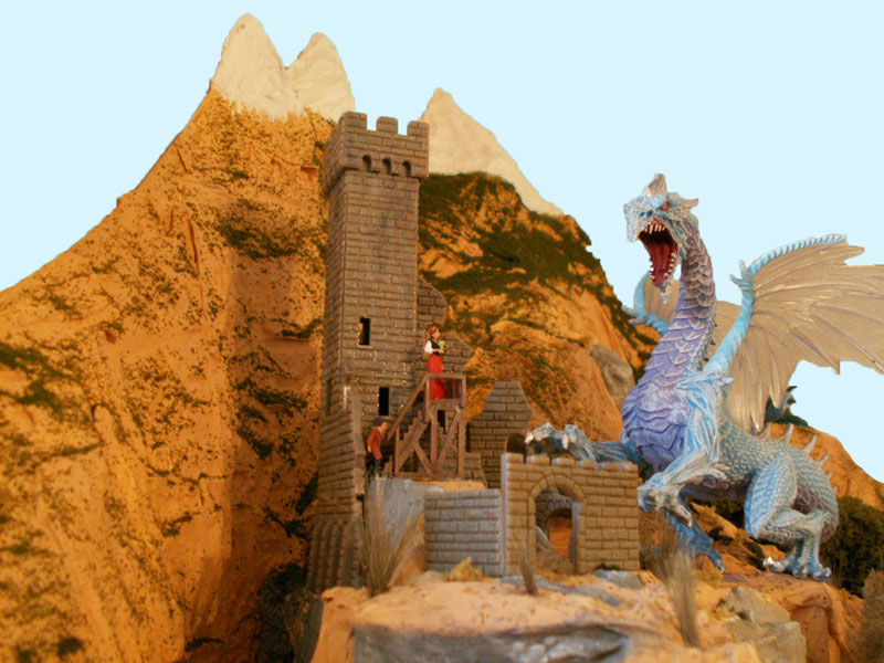 The Blue Dragon attacking the castle
