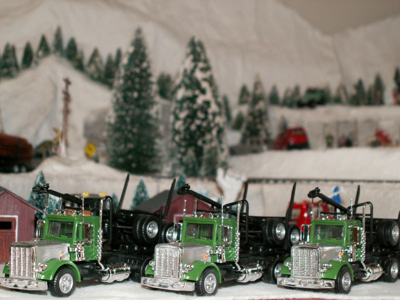 fleet of logging trucks