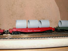 Great Northern flat car with cement pipe