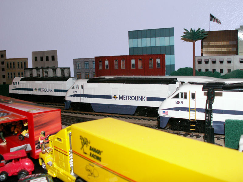 Metrolink locomotives lined up in San Bernardino
