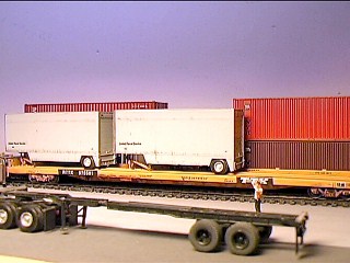 special Trailer Train flatcar made from a Accurail kit can hold 3 UPS trailers