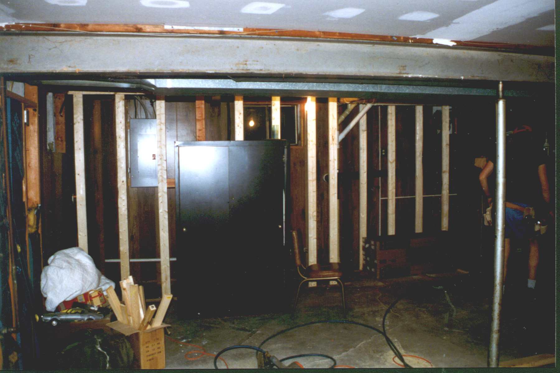 The N.W. corner after new wall studding was in place