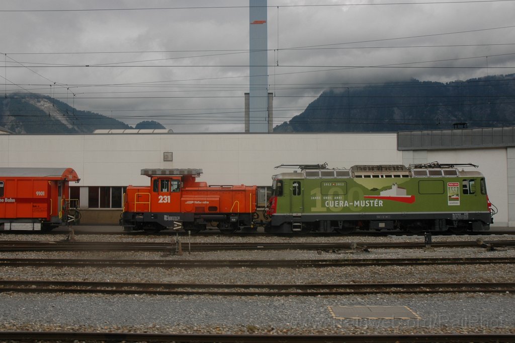 2534-0029-290712.jpg - RhB Ge 4/4'' 630 «Trun» + Gm 3/3 231 / Landquart 29.7.2012