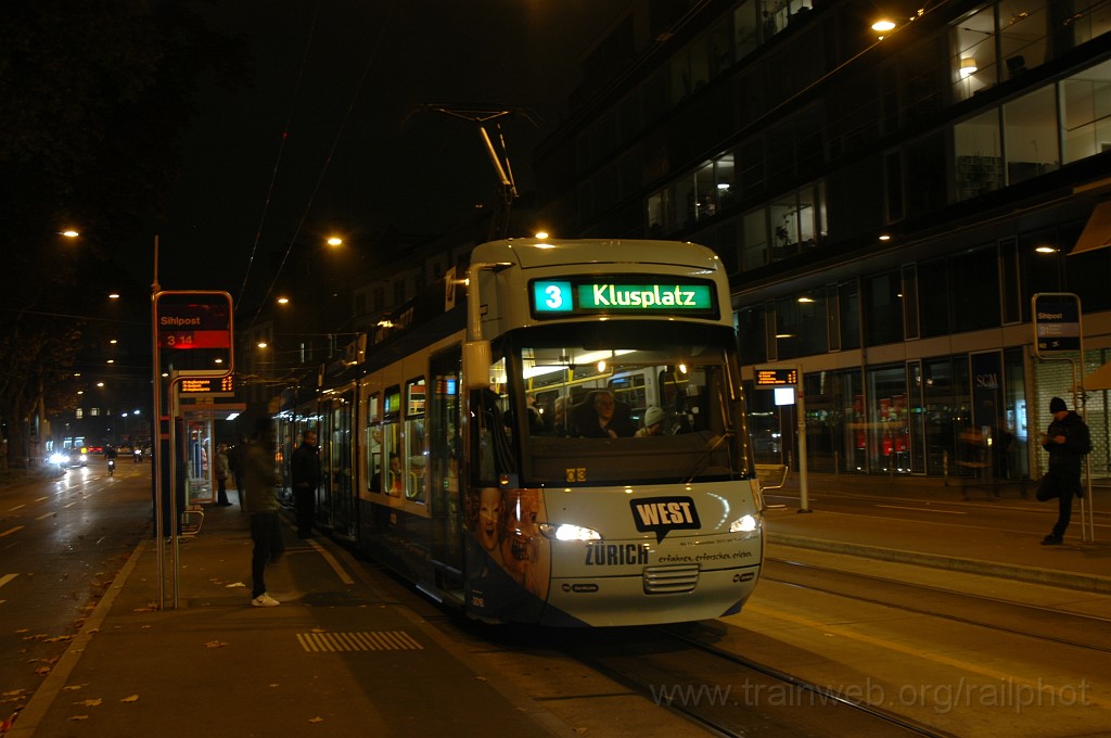 2254-0008-141111.jpg - VBZ Be 5/6 3016 «Tram Zürich West» / Sihlpost 14.11.2011