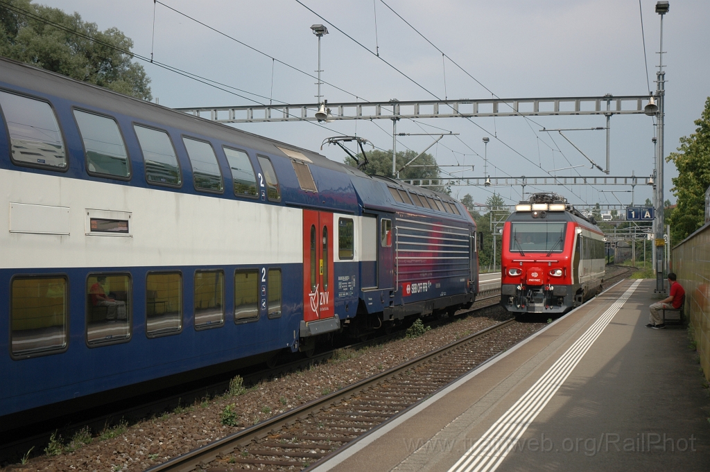 2510-0003-250712.jpg - SBB-CFF Re 450.055-9 «Küsnacht ZH» + XTmass 99 85 9 160 001-5 «MerMec» / Glanzenberg 25.7.2012