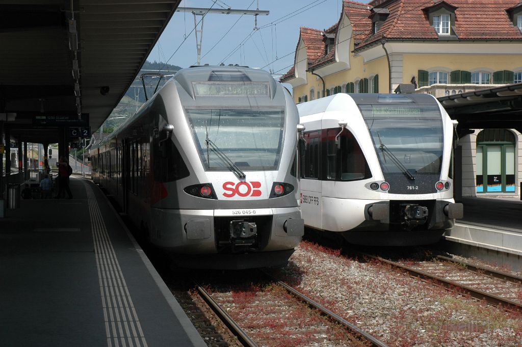 3181-0042-210614.jpg - Thurbo RABe 526.761-2 + SOB RABe 526.045-0 "Federispitz" / Wattwil 21.6.2014