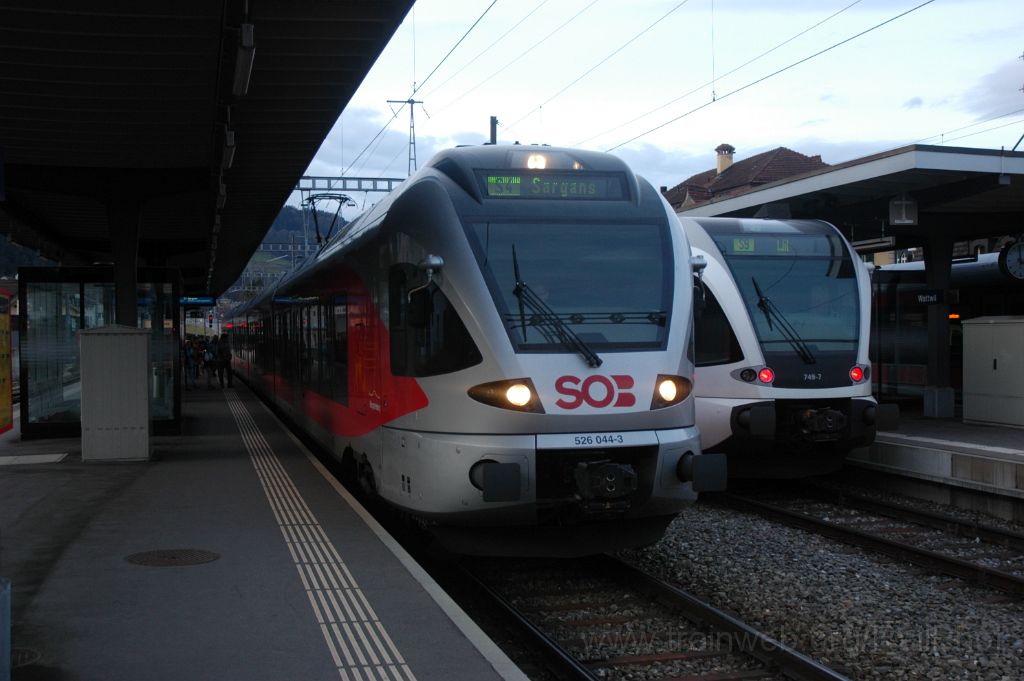 3409-0035-141214.jpg - SOB RABe 526.044-3 "Morgartenberg" + Thurbo RABe 526.749-7 / Wattwil 14.12.2014