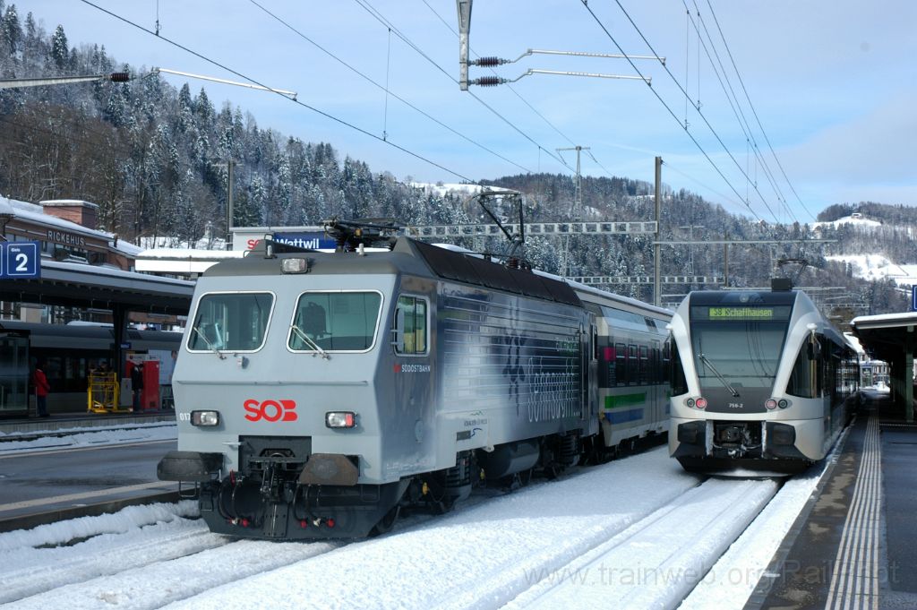 3492-0046-310115.jpg - SOB Re 446.017-6 "Ein Hauch Sehnsucht" + Thurbo RABe 526.756-2 / Wattwil 31.1.2015