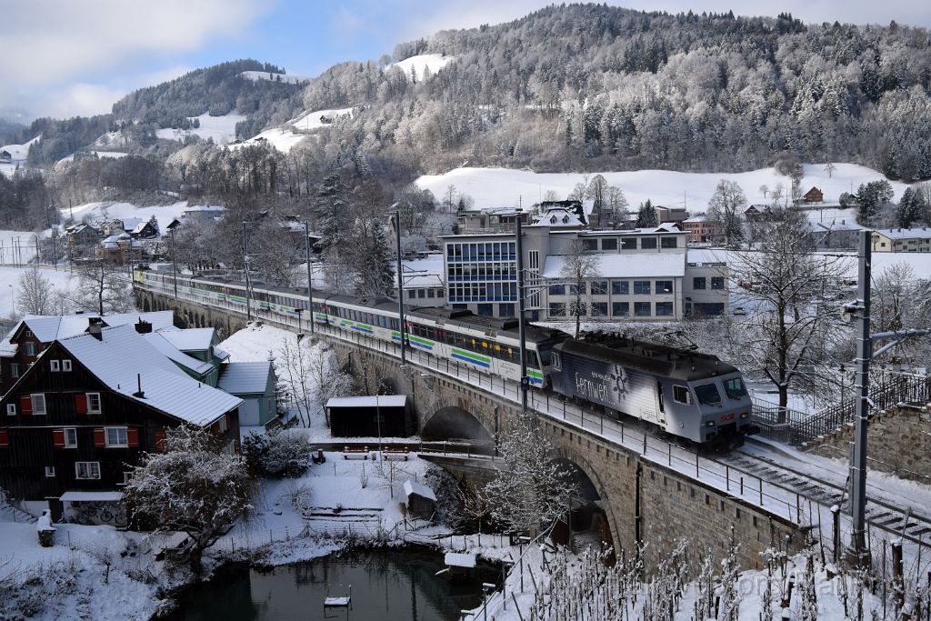 4308-0014-030117.jpg - SOB Re 446.018-4 "Akademie St.Gallen" + Re 446.017-6 "Ein Hauch Sehnsucht" / Lichtensteig (Untertor) 3.1.2017