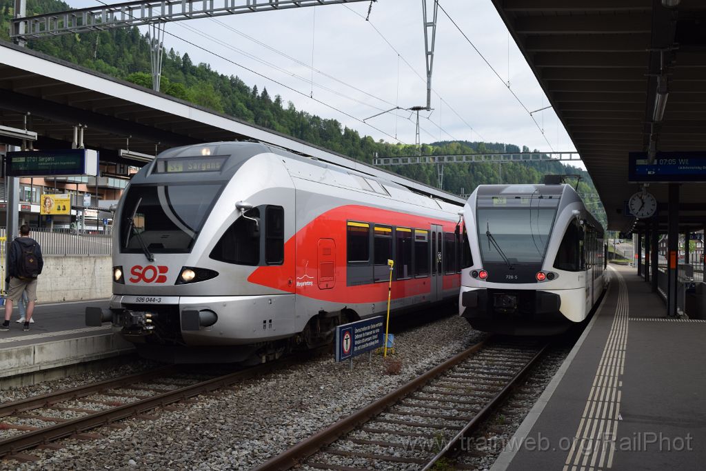 4516-0039-100617.jpg - SOB RABe 526.044-3 "Morgartenberg" + Thurbo RABe 526.726-5 "Rorschach / Rorschacherberg" / Wattwil 10.6.2017