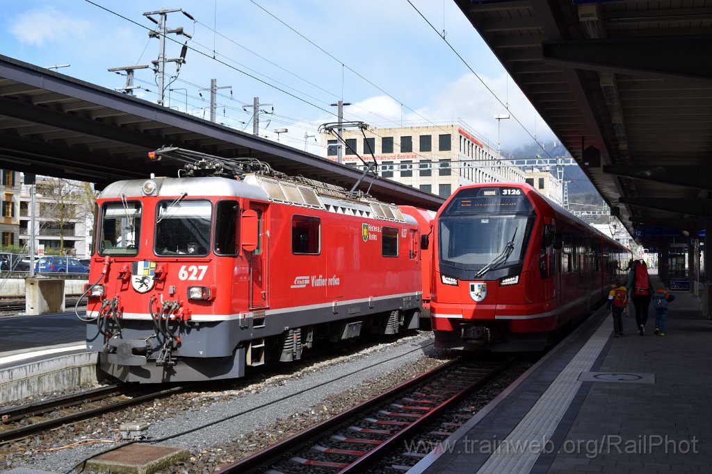 9016-0032-310324.jpg - RhB ABe 4/16 3126 "Parpaner Rothorn" + Ge 4/4" 627 "Reichenau-Tamins" / Chur 31.3.2024