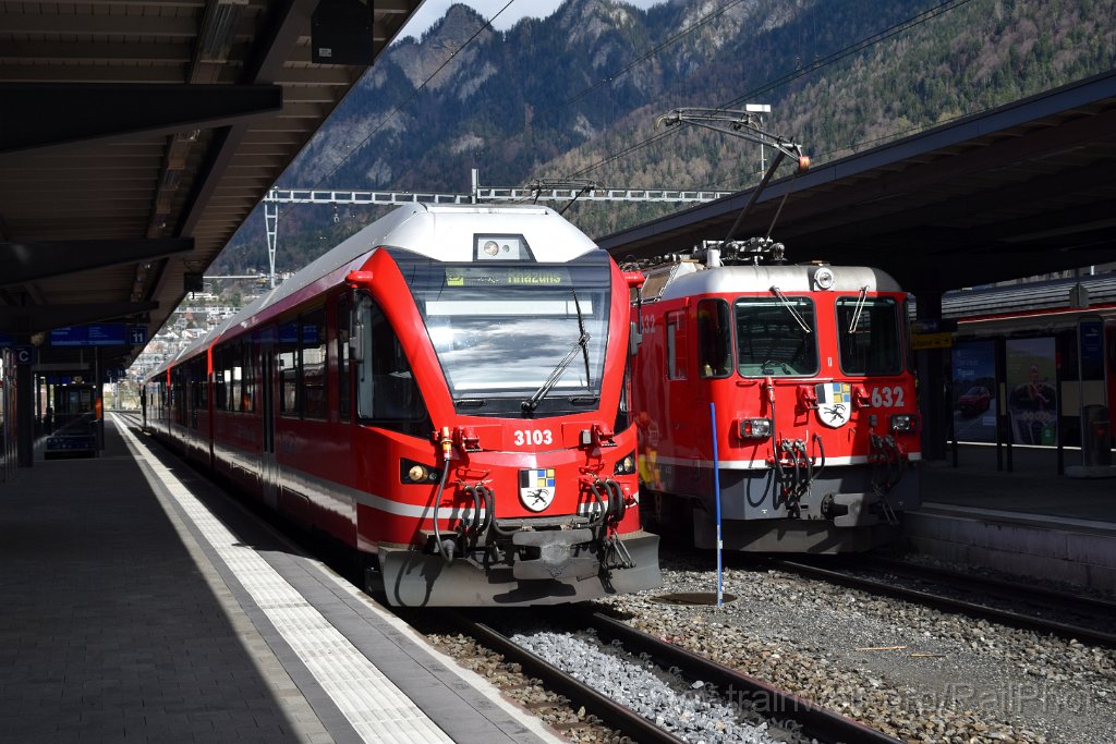 9017-0024-310324.jpg - RhB ABe 4/16 3103 "Hortensia von Gugelberg" + Ge 4/4" 632 "Zizers" / Chur 31.3.2024