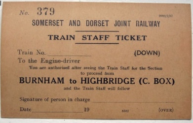 Burnham - Highbridge C train staff ticket down direction