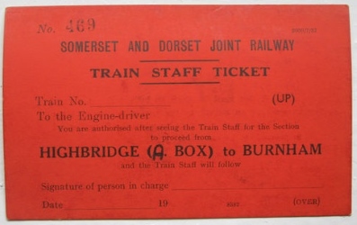 Highbridge C - Burnham train staff ticket up direction