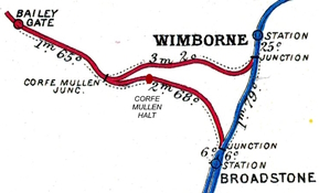 Map of Corfe Mullen - Broadstone cut-off line