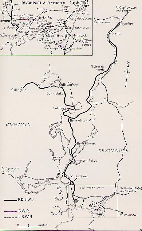 Map of Plymouth, Devonport & South Western Junction Railway