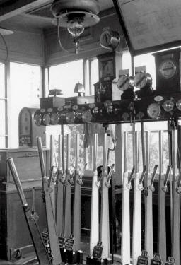 A view inside Midford signal-box in 1957
