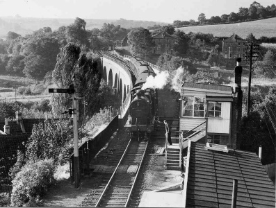 Midford station looking down the line across the viaduct