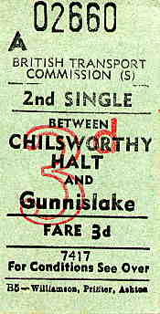 BTC rail-motor ticket Chilsworthy - Gunnislake