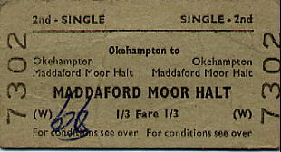 British Railways ticket to Maddaford Moor Halt