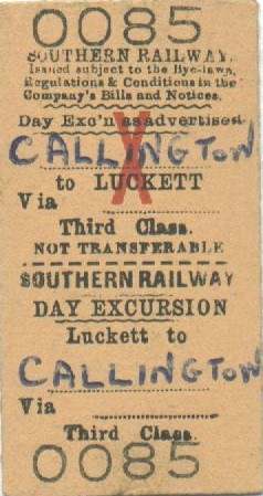 SR excursion tickets Luckett - Callington
