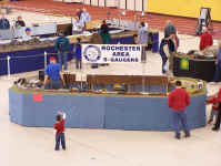 The RASG banner at the RIT Tiger Tracks Model Railroad show, Henrietta, NY and an over view of the RASG modular layout.  Photo by Mike Roque, http://www.mikeroque.com