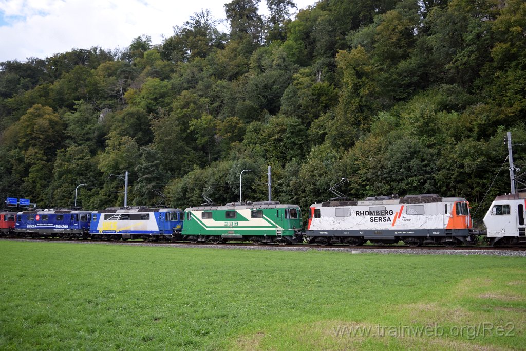 9367-0032-140924.jpg - Sersa Re 420.503-5 ''Valentina'' (Re 91 85 4 420 503-5 CH-SERSA) + MBC Re 420.506-8 (Re 91 85 4 420 506-8 CH-MBC) + WRS Re 420.502 (Re 91 85 4 420 502-7 CH-WRSCH) + DDF Re 421.379-9 ''Zürich-München 2021'' (Re 91 85 4 421 379-9 CH-DDF) / Aeussere Klus 14.9.2024