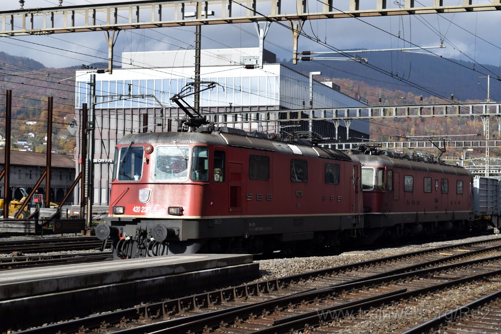 5196-0005-111118.jpg - SBBC Re 4/4'' 11238 (Re 420.238-8)  (Re 91 85 4 420 238-8 CH-SBBC) + SBBC Re 6/6 11645 (Re 620.045-5)  ''Colombier'' (Re 91 85 4 620 045-5 CH-SBBC) / Olten 11.11.2018