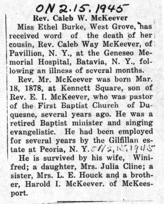 Rev Caleb W. McKeever Obit