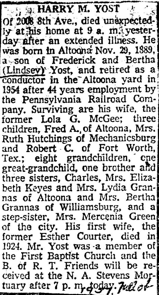 Harry M. Yost Obit -- Altoona Mirror