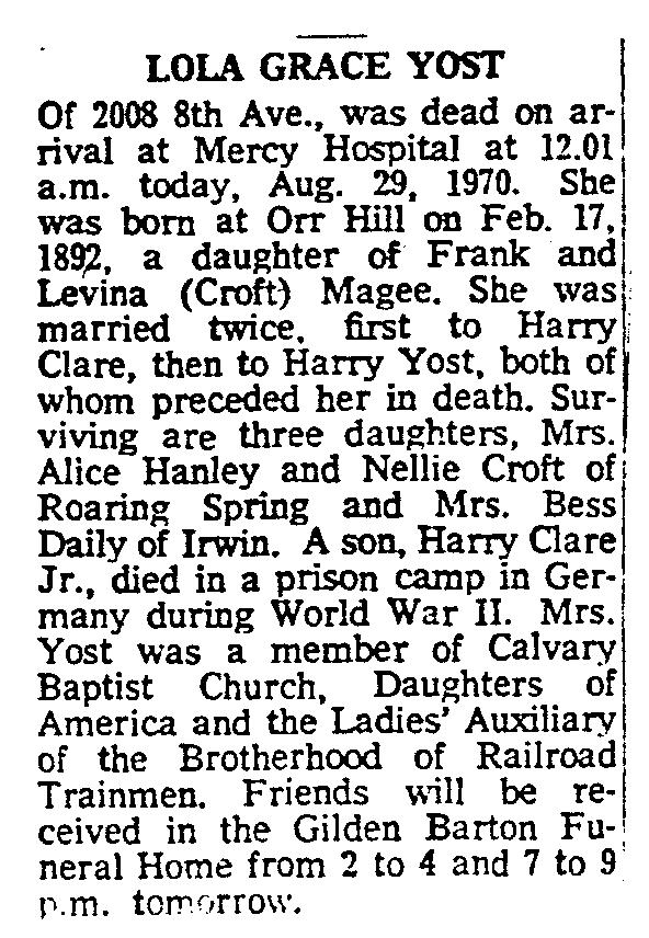 Lola Yost Obit -- Altoona Mirror