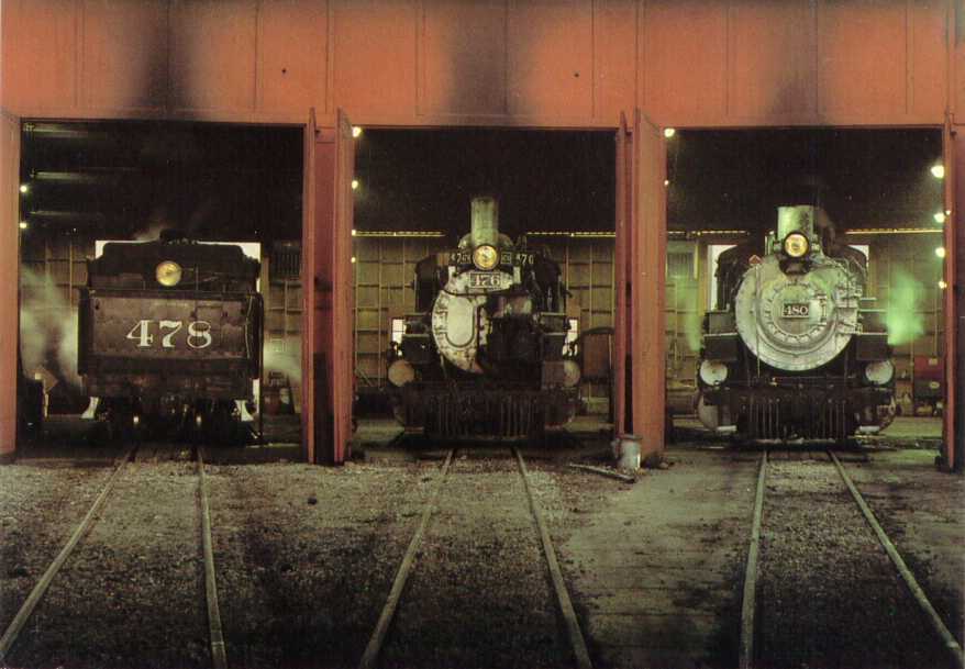 Durango & Silverton - Postcard of Steam Engines #478, 476, & 480