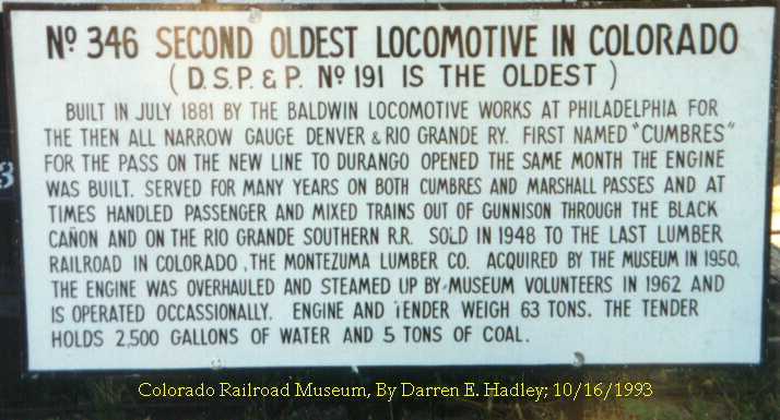 Colorado Railroad Museum - Denver & Rio Grande Railway #346