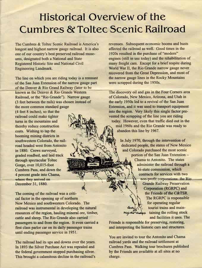 Brochure:  A Trip Map to the CUMBRES & TOLTEC SCENIC RAILROAD