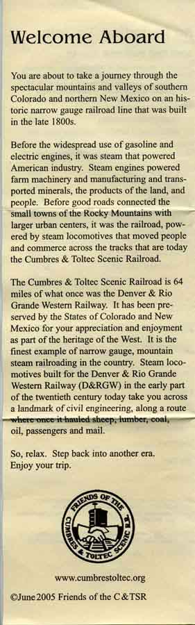 Brochure:  A Trip Map to the CUMBRES & TOLTEC SCENIC RAILROAD